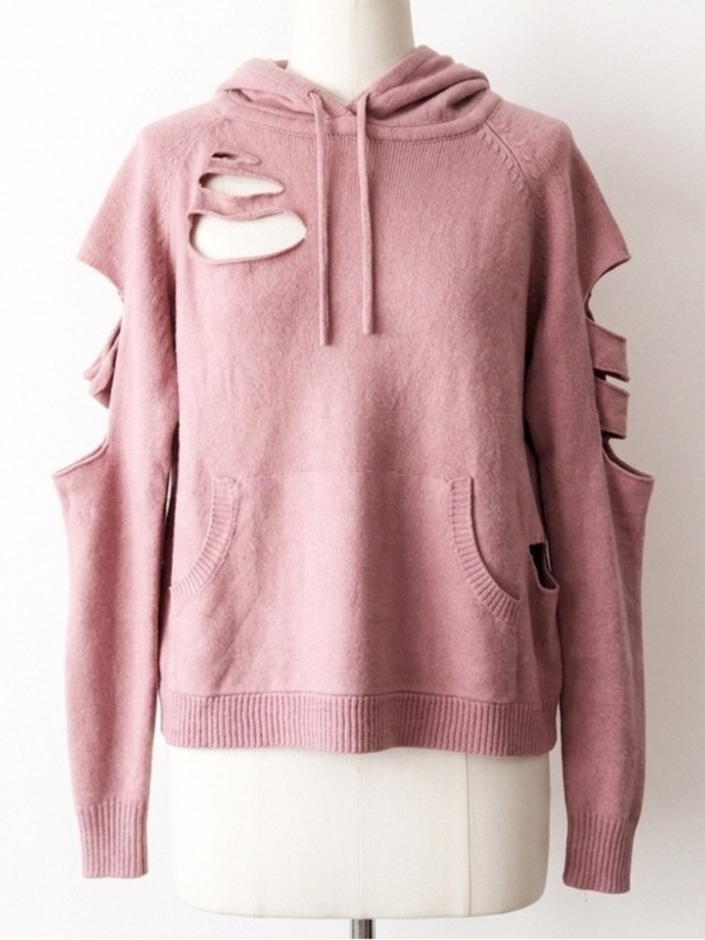 LOLA x LF Shredded Deconstructed Upcycled Knit Hoodie Sweater Dusty Rose Small